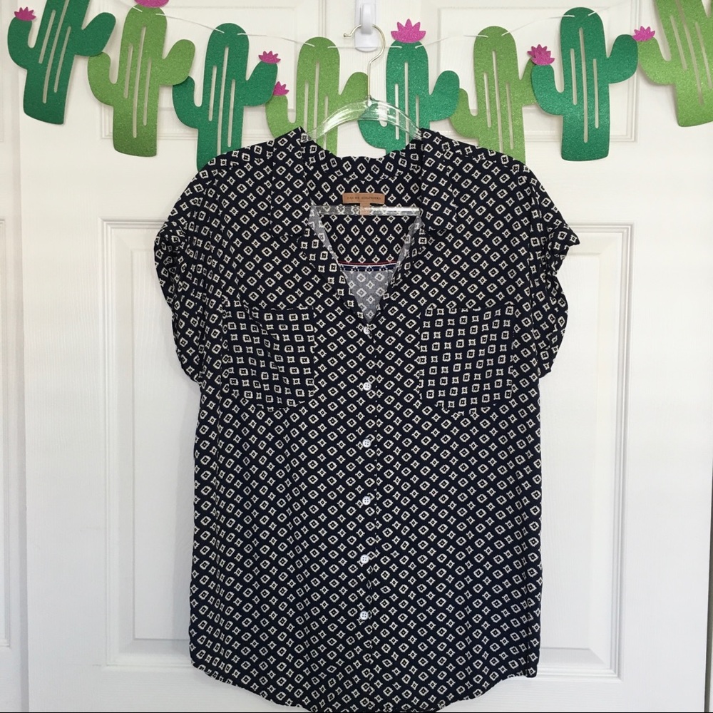 Jachs Girlfriend Navy Blue Southwest Aztec Blouse